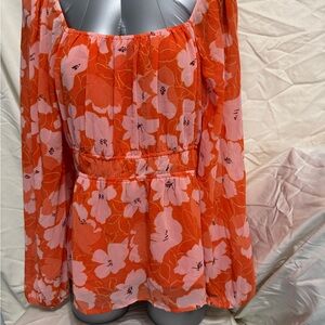 DR2 Orange and Pink Floral Blouse